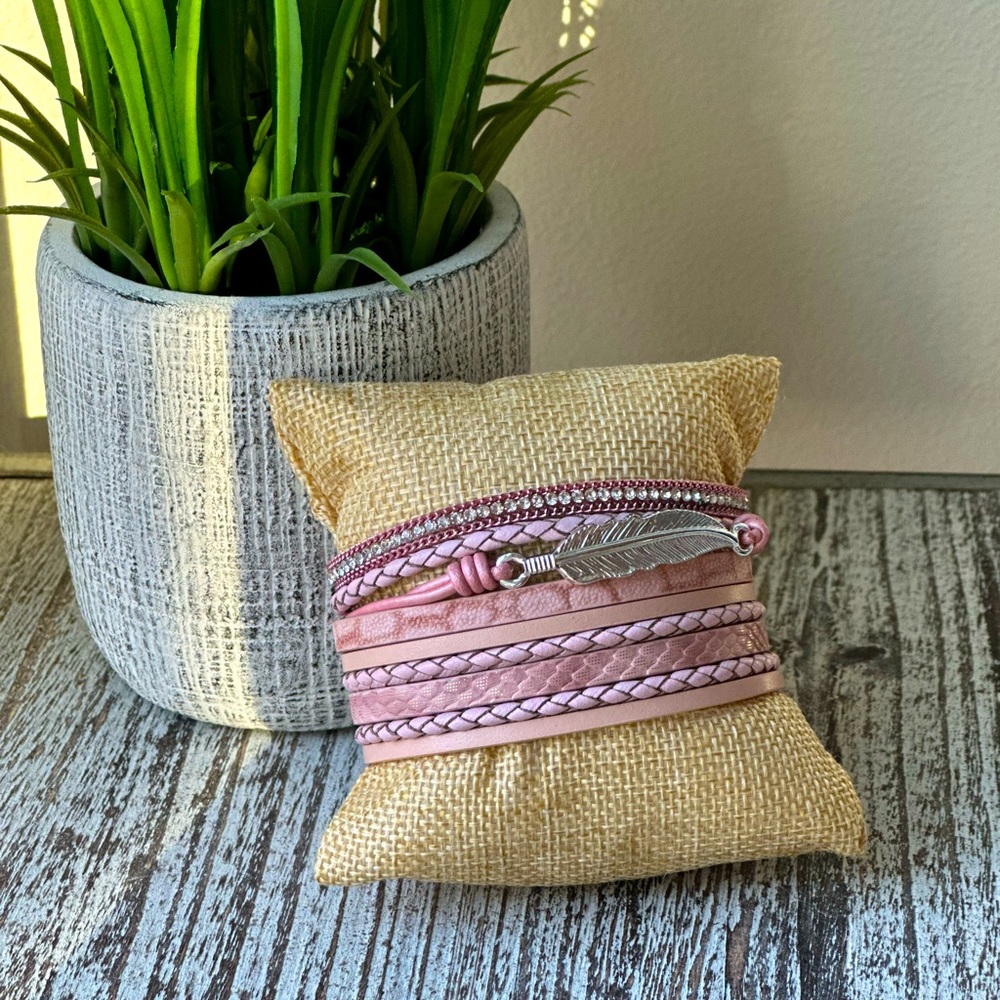 Vegan Leather Cuff Wrap Bracelet (Pink)